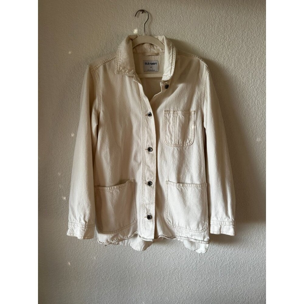 Old Navy Off White Oversized Denim Chore Jacket Size Medium 100% Cotton